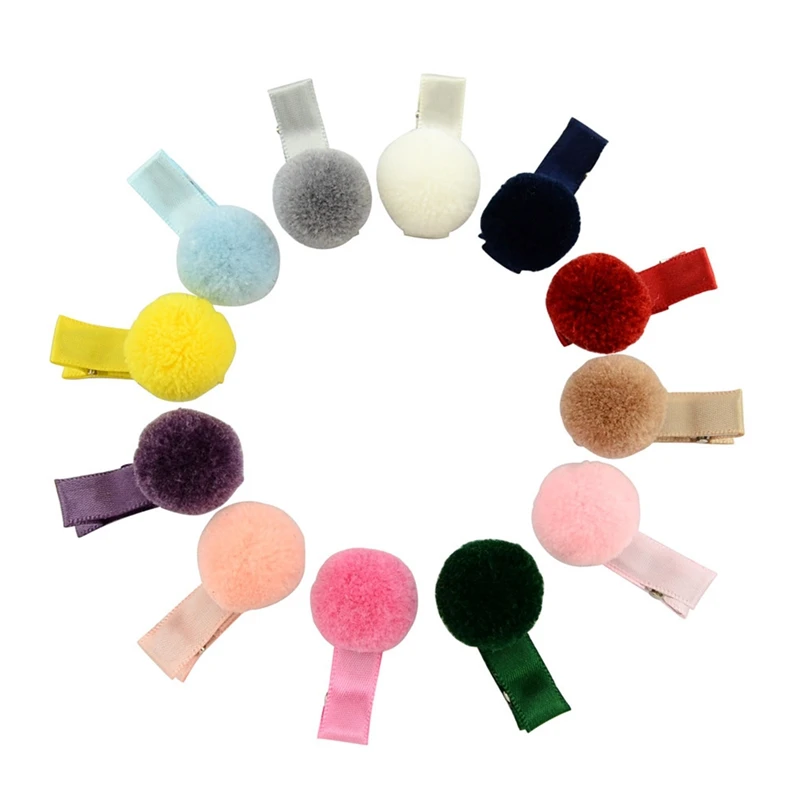 

12 Pcs Baby Girl Soft Fur Ball Hair Clip Handmade Barrettes Head Accessories New