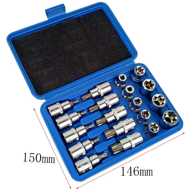 

Набор торцевых головок E10 - E24 Torx T20-T70, 19 шт., 1/2 дюйма