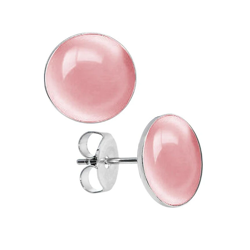 Pink Ruifan,, 8 цветов, минимализм, Круглый кошачий глаз, камень, опал, серьги, стальные серьги-гвоздики для женщин, модное ювелирное изделие, YEA232 - Окраска металла: Pink