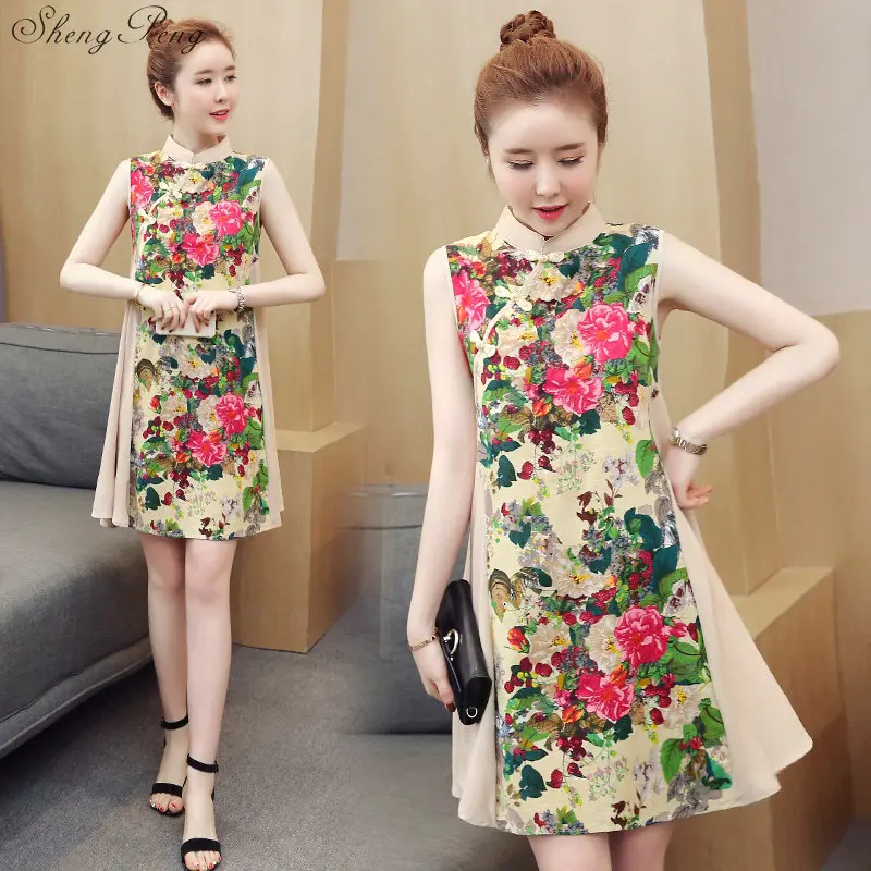2018 летнее традиционное китайское платье женское Ципао с Боковым Разрезом