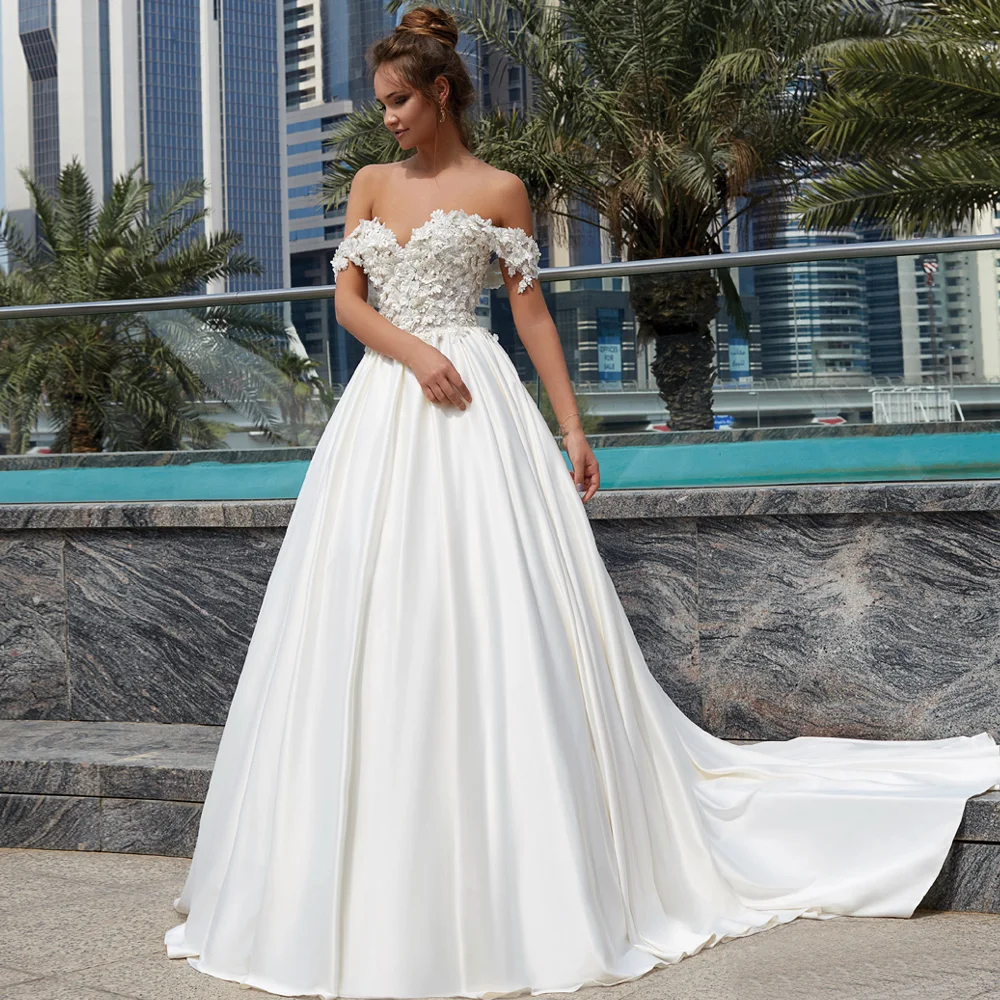 Сексуальные свадебные платья с открытыми плечами и цветами халат de Mariage для
