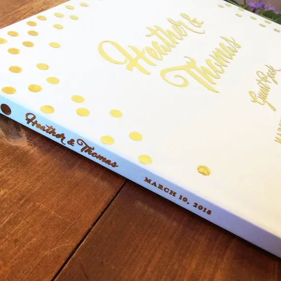 Пользовательские уникальные свадебные гостевые книги в горошек с золотой