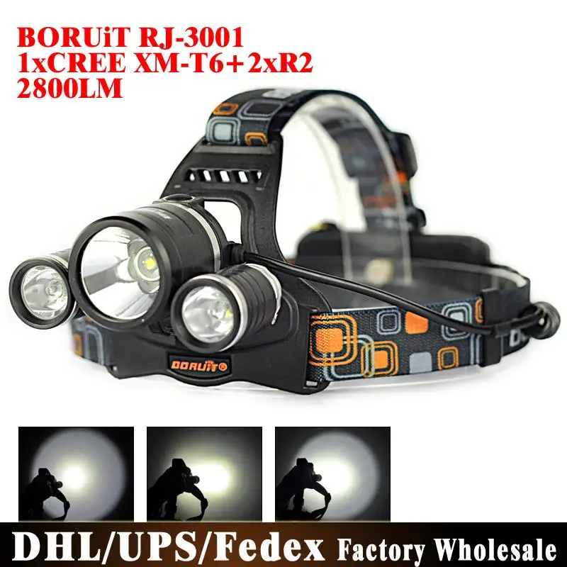 

DHL 20PCS BORUIT XML1T6+2R5 LED Headlight Head Flashlight Light Lanterna Headlamp