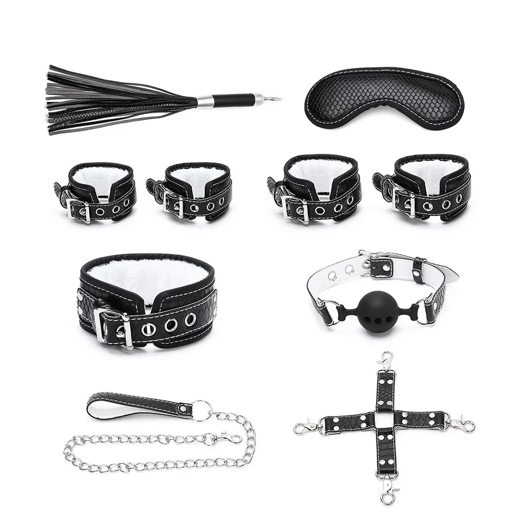 10 шт. черный кожаный SM кабалы набор удерживающих секс для пар женщина ведомого