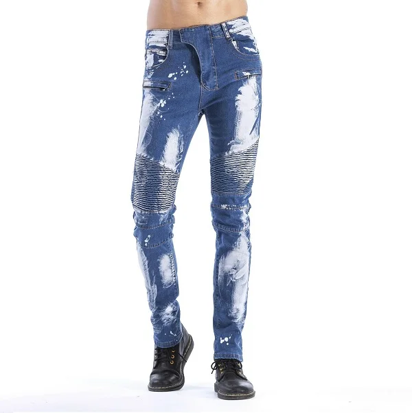 Мужские облегающие джинсы Calsa с высокой растяжкой на молнии потертостями брюки