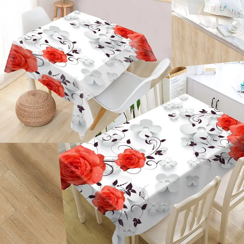 

Custom Simple Fashion Flower 3D Modern Dustproof Tablecloth High Quality Print Tablecloth Everything For Home And Kitchen