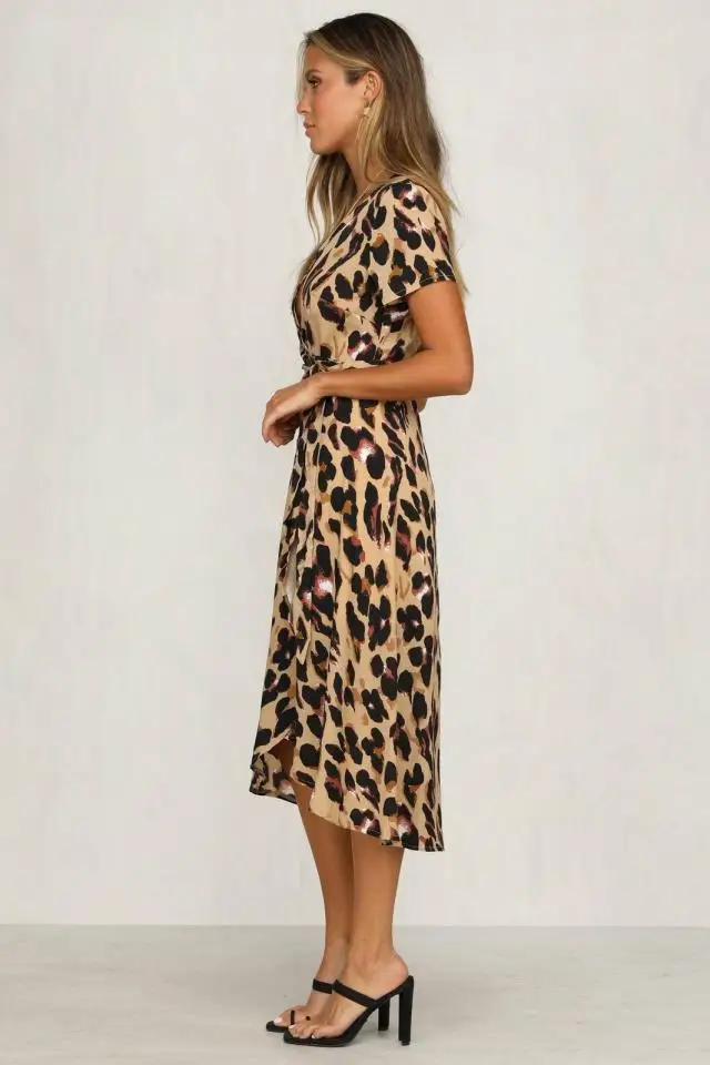 ZQLZ летнее платье для женщин 2021 Новое пляжное с леопардовым принтом Бандажное v