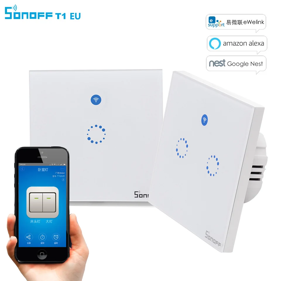 Sonoff T1 ЕС 1/2 банды смарт Wifi настенный сенсорный переключатель таймер выключатель