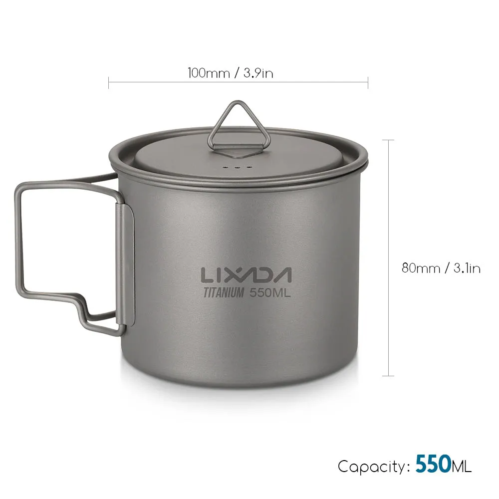 550ml Lixada Ultralight Титан кофейная кружка в виде 300/350/550/650 мл открытый воды Кемпинг кухонная посуда воды кружка посуда с складная ручка - Цвет: 550ml