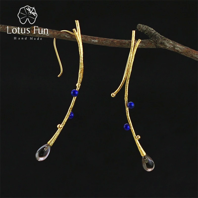 Женские серьги ветка дерева Lotus Fun изящные Винтажные подвески ручного