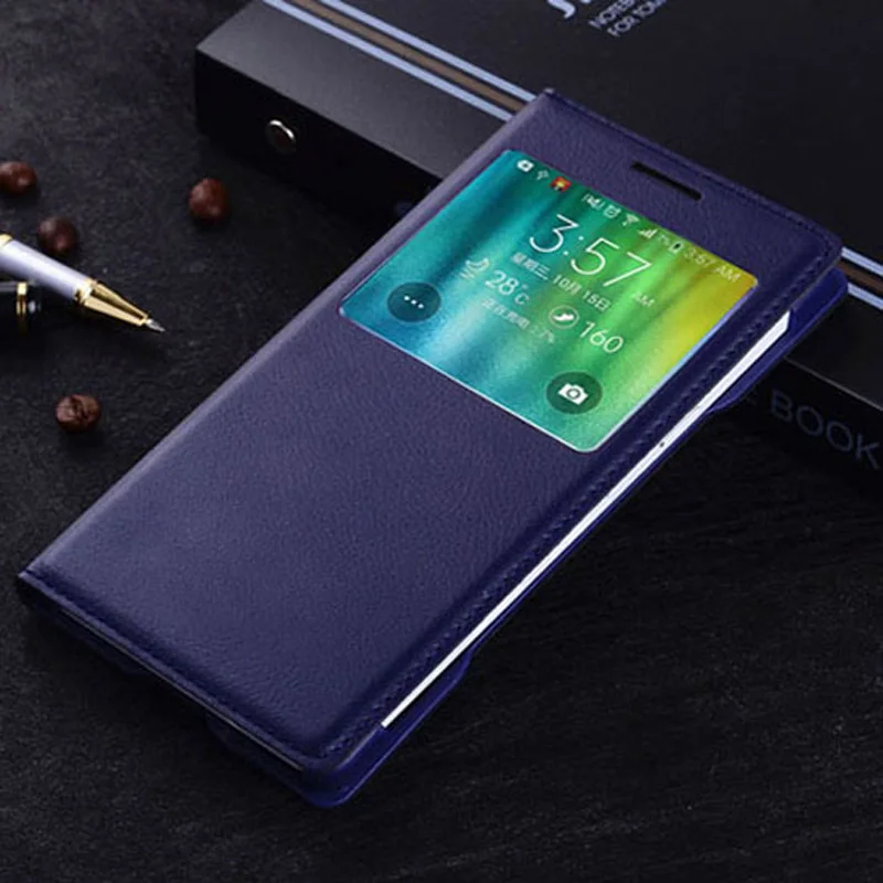 Dark blue Smart View Flip Cover кожаный бумажник чехол для телефона для samsung Galaxy A5 A7 GalaxyA5 5 7 см A500 A500F A700 A700F SM-A500F - Цвет: Dark blue