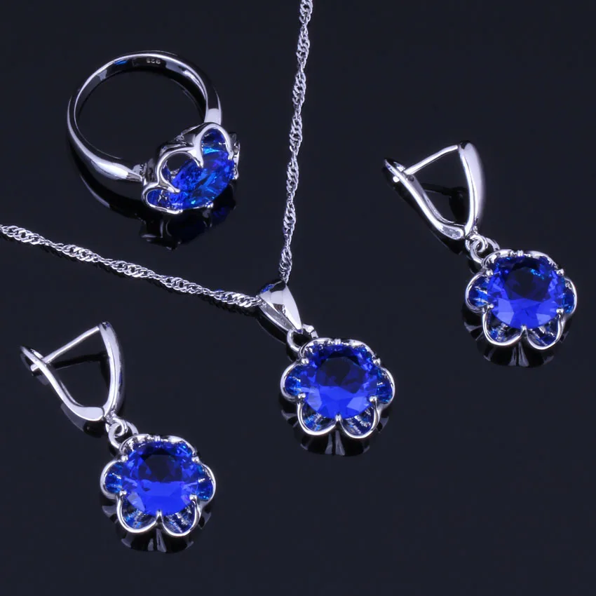 Круглый и блестящий синий кубический цирконий 925 стерлингового серебра