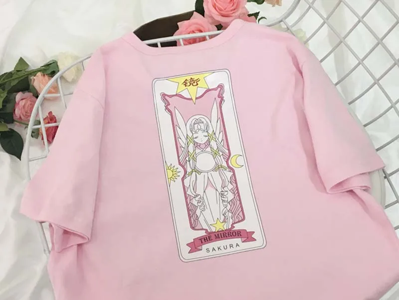 Pink Mirror NiceMix размера плюс футболка Женские кавай топы Харадзюку футболки принт мультфильм Женская милая розовая свободная футболка Femme - Цвет: Pink Mirror
