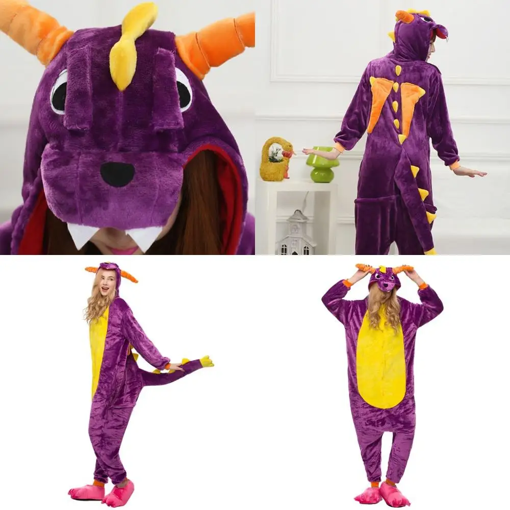 mc1805 purple dragon Осенне-зимние пижамные комплекты с единорогом, пижамы с героями мультфильмов, женская пижама, теплая Фланелевая пижама с изображением животных, зебры, стежка, пижамы с единорогом, кигуруми - Цвет: mc1805 purple dragon