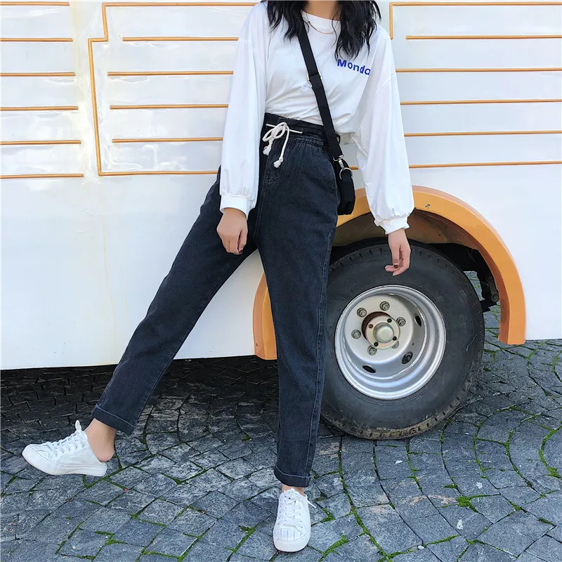 2 цвета 2018 корейский шик стиль шнуровка Высокая талия джинсы для женщин женские