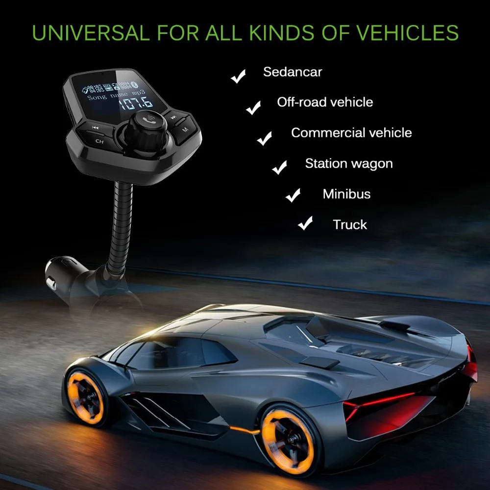 Onever QC3.0, fm-передатчик, беспроводной Bluetooth, гарнитура, автомобильный комплект, Aux модулятор, 360 Вращающийся Автомобильный MP3 аудио с 5 В, 2,4 А, двойной USB