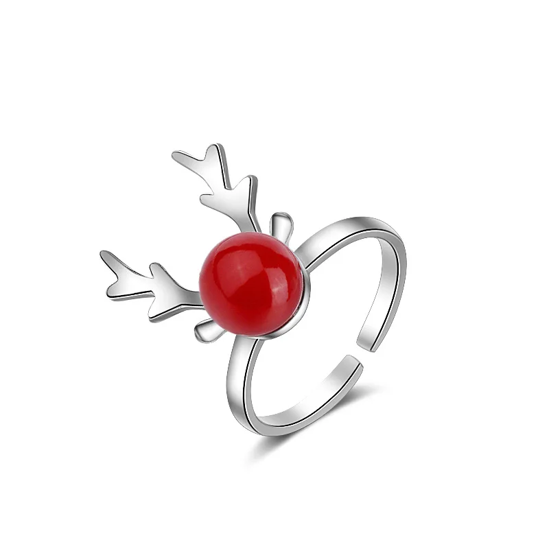 

Promotion 925 sterling silver fashion Christmas elk deer pearl ladies`finger rings jewelry student girls party ring