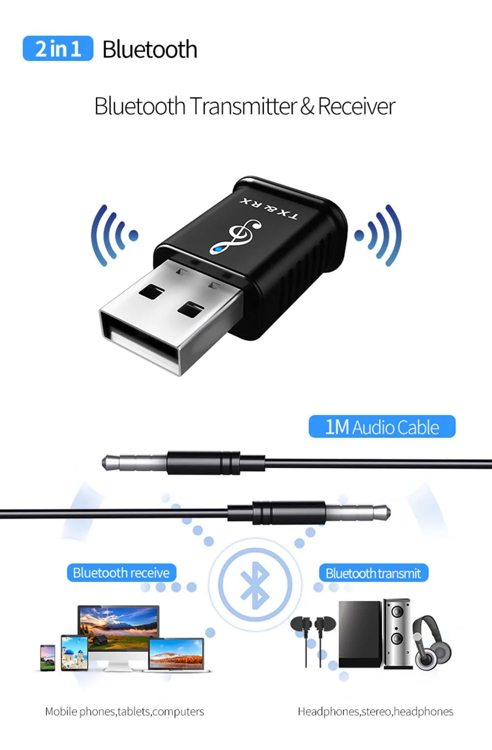 Yubeter Bluetooth приемник 3,5 мм с разъемом подачи внешнего сигнала AUX штекер Беспроводной передатчик Музыка адаптер для MP3 автомобиля Динамик наушники хэндс-фри вызовов