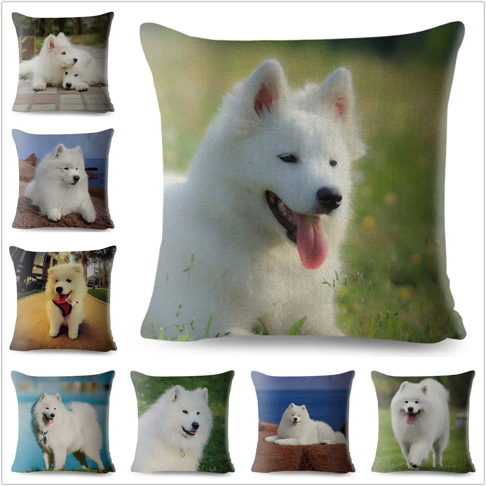 В стиле милых собачек белый самоед печати декоративная наволочка для подушки 45*45