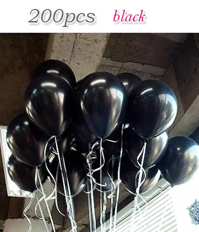 black 200PCS 200 шт./лот, воздушные шары, свадебный декоративный шар, шары на день рождения, 10 дюймов, 1,5 г, белые, вид шариков, Белоснежки, вечерние шары - Цвет: black 200PCS