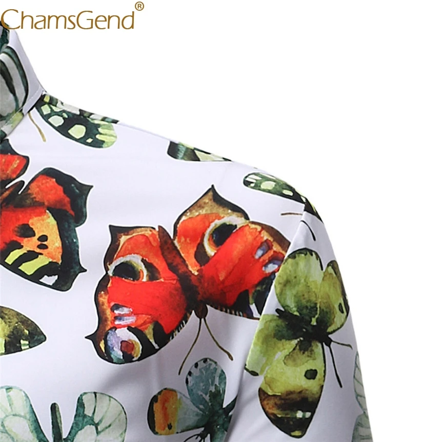 Brand New Men Fashoin Butterfly Print Fancy Blouse Summer Turn Down Collar Short Sleeve Slim Fit Man Tee Shirt #801 | Мужская одежда