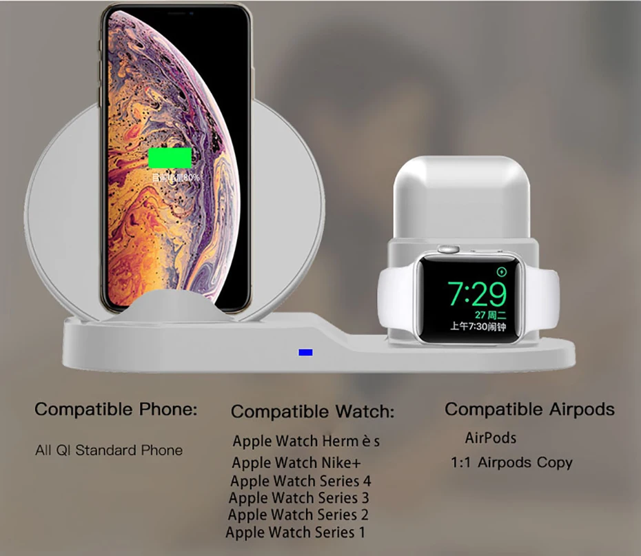 Быстрая зарядка беспроводное зарядное устройство для Iphone XS XR XS Max 3 в 1 Беспроводное Зарядное устройство Док-станция для Apple Watch Series 1 2 3 Airpods