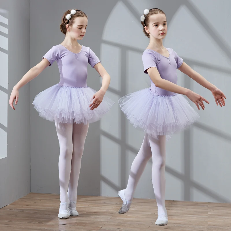 

Girls Dance Tutu Dress Ballet Dress Short Sleeve Ballet Clothing Dance Wear With Chiffon Skirts High Quality