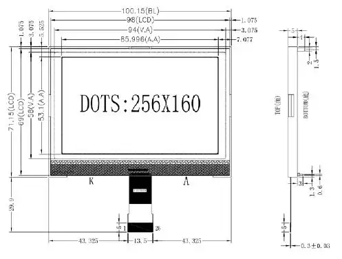 26PIN большой Размеры COG 256160 Графический ЖК-дисплей Экран ST75256 Привод IC SPI/I2C/параллельный Интерфейс синий/белый Подсветка(подключаемый модуль
