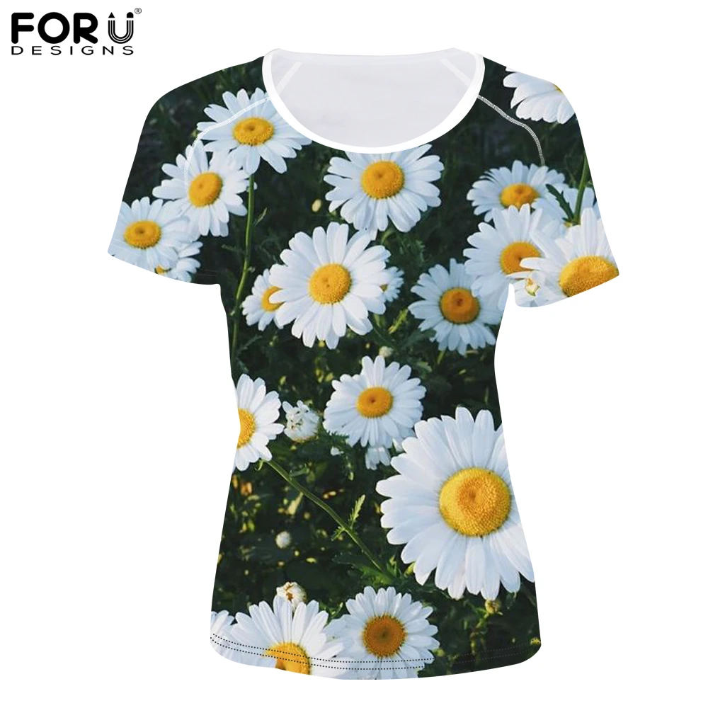 FORUDESIGNS/женские футболки с принтом ромашки и цветочным принтом; летние футболки с короткими рукавами и объемным рисунком; топы для бодибилдинга; футболки для девочек