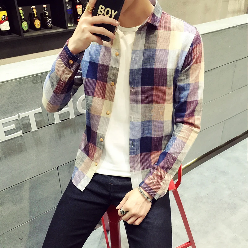 

Plus Size 5XL Men Shirt Long Sleeve Fashion 2020 All Match Plaid Shirt Men Slim Fit Thin Casual Blouse Men Clothing