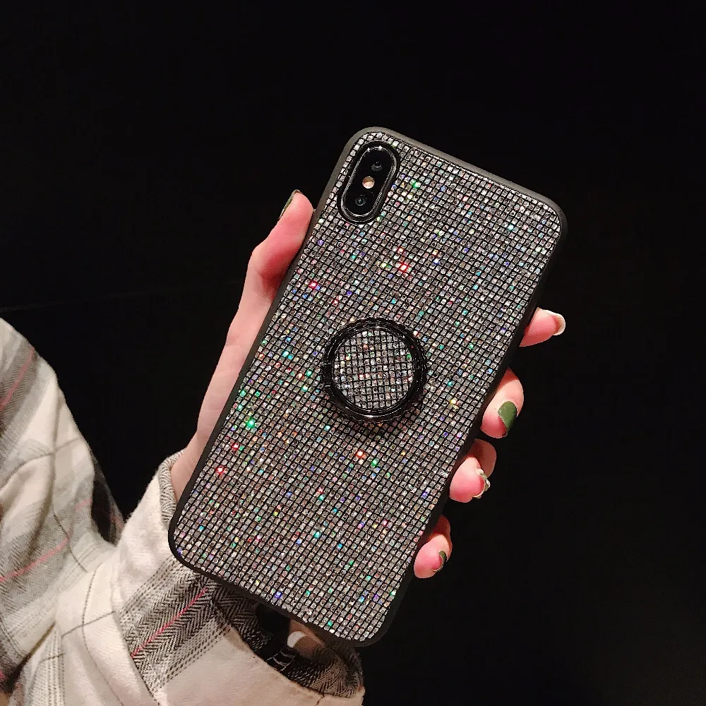 Блестящая сетка полная упаковка ультратонкая поддержка и кольцо для iphone 6 6p 6s 6sp 7 8