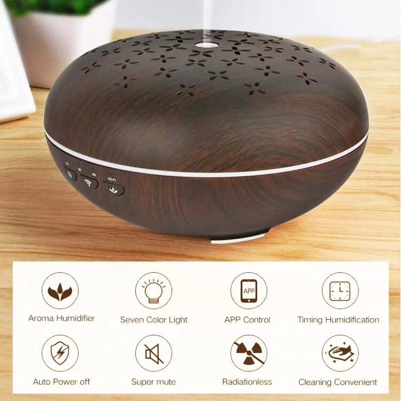 Amazon Alexa Google App Wi Fi Smart древесины увлажнитель воздуха эфирные масла диффузор 7