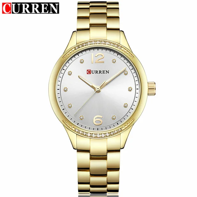 gold white Relogio feminino CURREN часы женские повседневные Модные кварцевые наручные часы кристалл дизайн Дамский подарок Брендовое платье часы наручные часы - Цвет: gold white