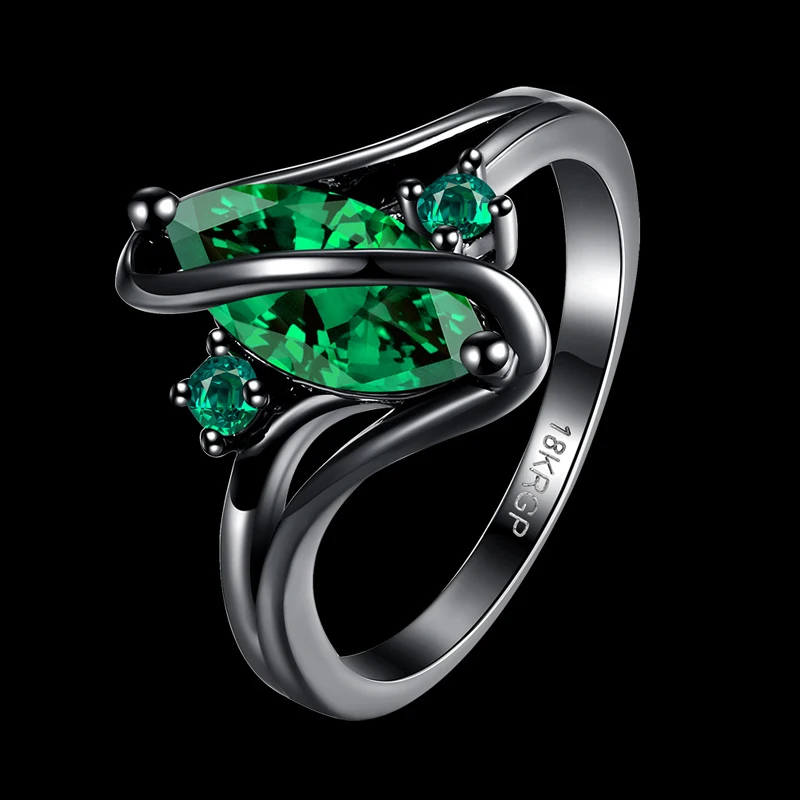 Женское кольцо с зеленым кубическим цирконием черным пистолетом размер 6 7 8 R2017 2021