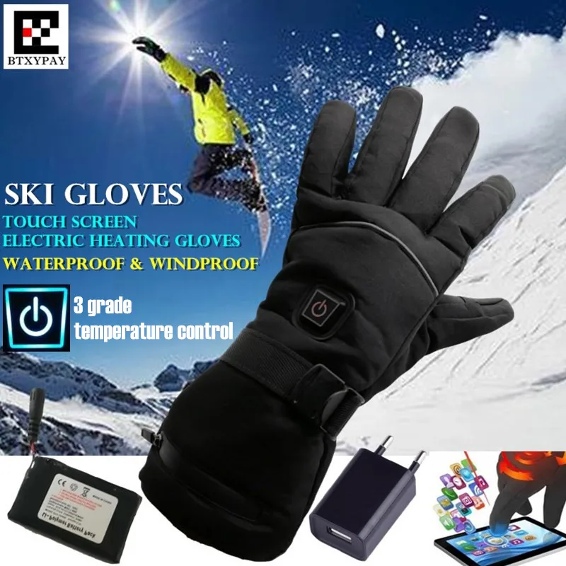 Smart Electric Heated Gloves Battery Powered Self Heating Ski Guantes Winter Waterproof Motorcycle Riding Touch Screen Gloves