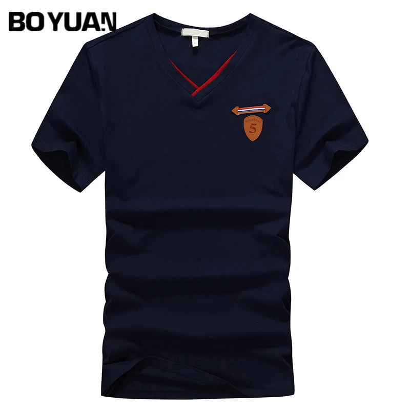 BOYUAN T-Shirt Men t shirt Homme Tee Shirt Short Sleeve Solid Cotton Casual Top Tees 2017 Summer New Arrival V-Neck 2124 | Мужская
