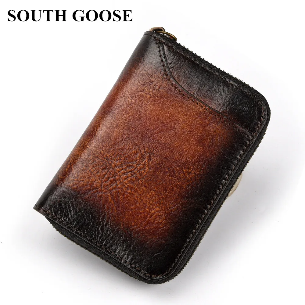 SOUTH GOOSE Brand Men/Women Cowhide Leather Zipper Credit Card Holder Retro Business Case Large Capacity Coin Purses Wallet | Багаж и