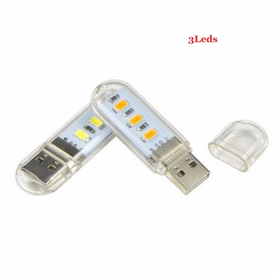 Мини Мобильная мощность USB Светодиодная лампа DC5V 3/8 светодиодов для кемпинга