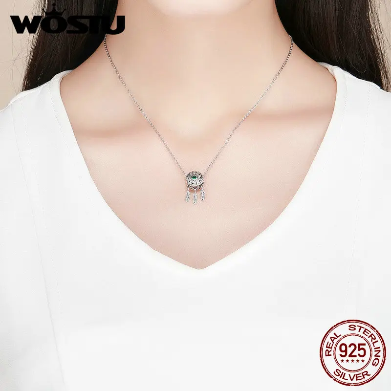 WOSTU,, 925 пробы, серебряный, Богемия, мечта, Круглый, Ловец, бусины, шарм, подходит для женщин, браслет, ожерелье, модное ювелирное изделие, подарок CQC893
