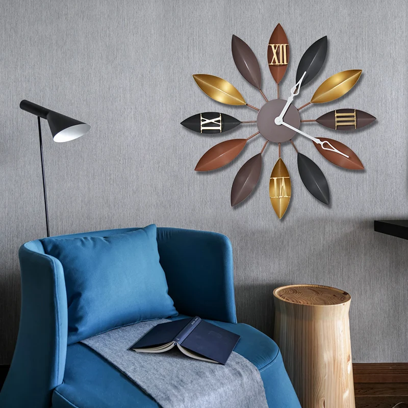 Винтажные минималистичные настенные украшения Цветные листья часы гостиная