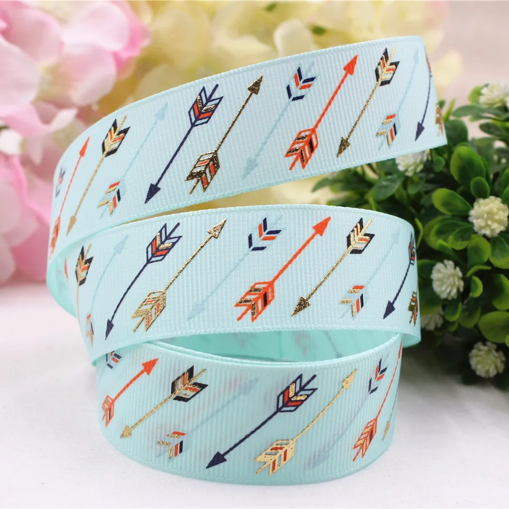 165423, 25 мм стрелка Горячая Цвет Золото Классический напечатанный grosgrain ленты, DIY handmadeHair Аксессуары материал свадебный подарок обертывание