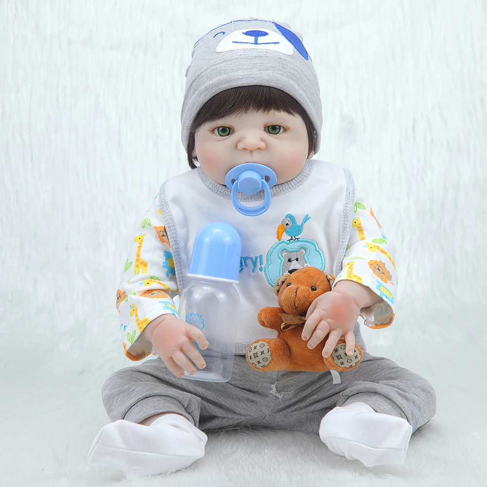 

Кукла Reborn Forrsdor, 55 см, милый, короткий, черный, силиконовый, Реалистичный, новорожденный, с зелеными глазами