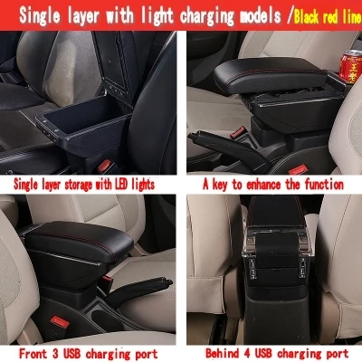 Single USB Black Red Подлокотник для Mitsubishi mirage Space Star - Название цвета: Single USB Black Red