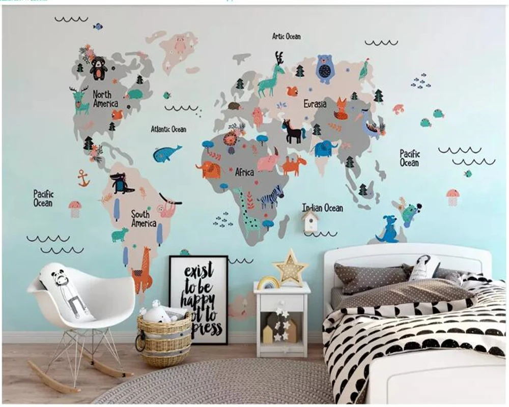 

beibehang Customized children's room decoration mural personality silk cloth 3d wallpaper world map papel de parede wall paper