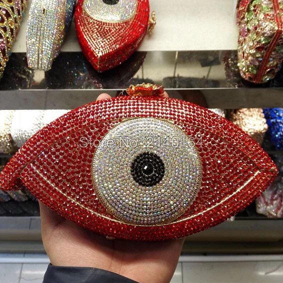 red evening bag Стильная женская сумочка с дьявольским глазом, Роскошная вечерняя сумочка со стразами, женские вечерние сумочки, сумка для коктейля, банкета, золотисто-черные клатчи на день 88160 - Цвет: red evening bag