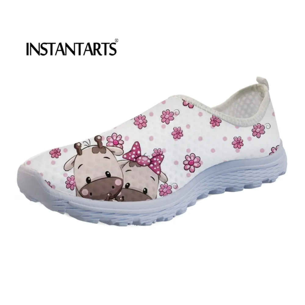 

INSTANTARTS Casual Spring Flats Shoes Cute Couple Cow Pattern Women Slip-on Flats Zapatillas Mujer Breathable Comfort Sneakers