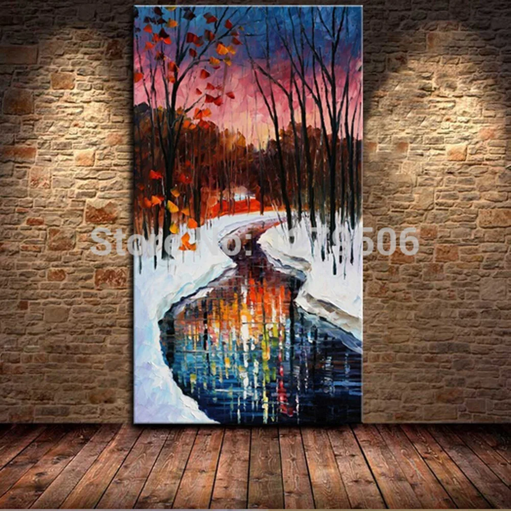 

Hot sale Handpainted Modern Winter Scenery Painting Wall Art Picture Home Decor handmade modern Knife Oil Painting Hang Picture