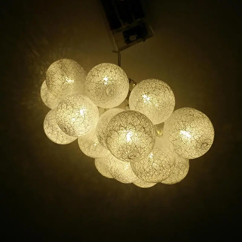 LED Christmas White Cotton Ball Battery String Lights Outdoor Atmosphere Decorative Garden Wedding Bedroom Night Light | Лампы и