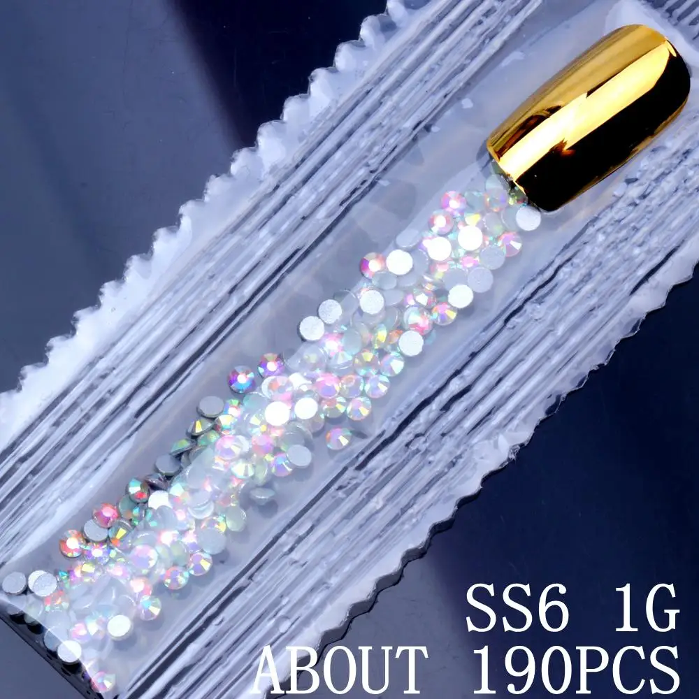 Стразы для ногтей, 6 г, 1500 шт., SS3-SS10, хрустальные стразы, AB, плоская задняя часть, 3D, без горячей фиксации, для украшения ногтей, инструмент для самостоятельного изготовления, стеклянный, для маникюра - Цвет: Clear AB ss6 1g