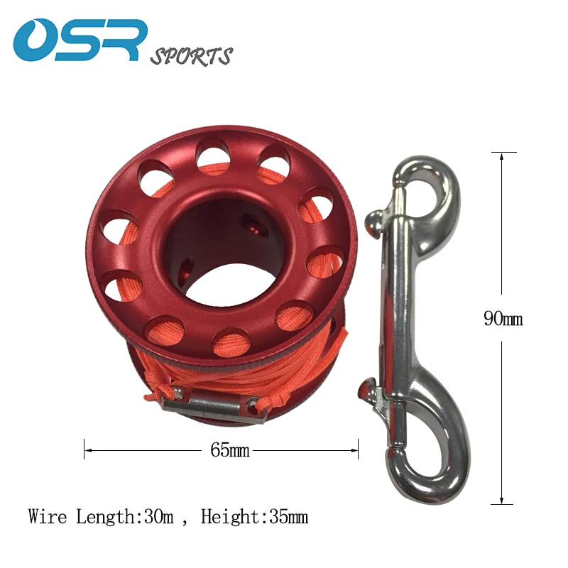 Алюминиевая катушка для подводного плавания с оранжевой плоской веревочкой 30 м